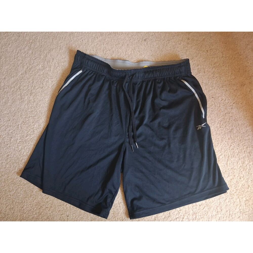 Reebok Men's Black Athletic Shorts XL Polyester Drawstring Elastic Waist
